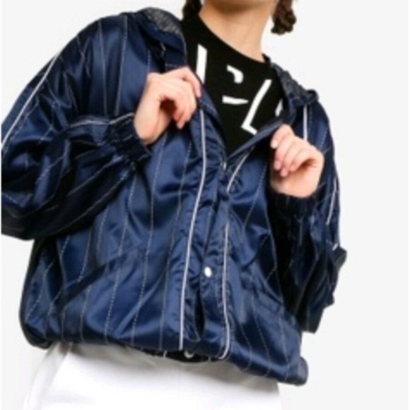 IVY PARK Baseball Pinstripe Hoodie Bomber Jacket L - Picture 3 of 16